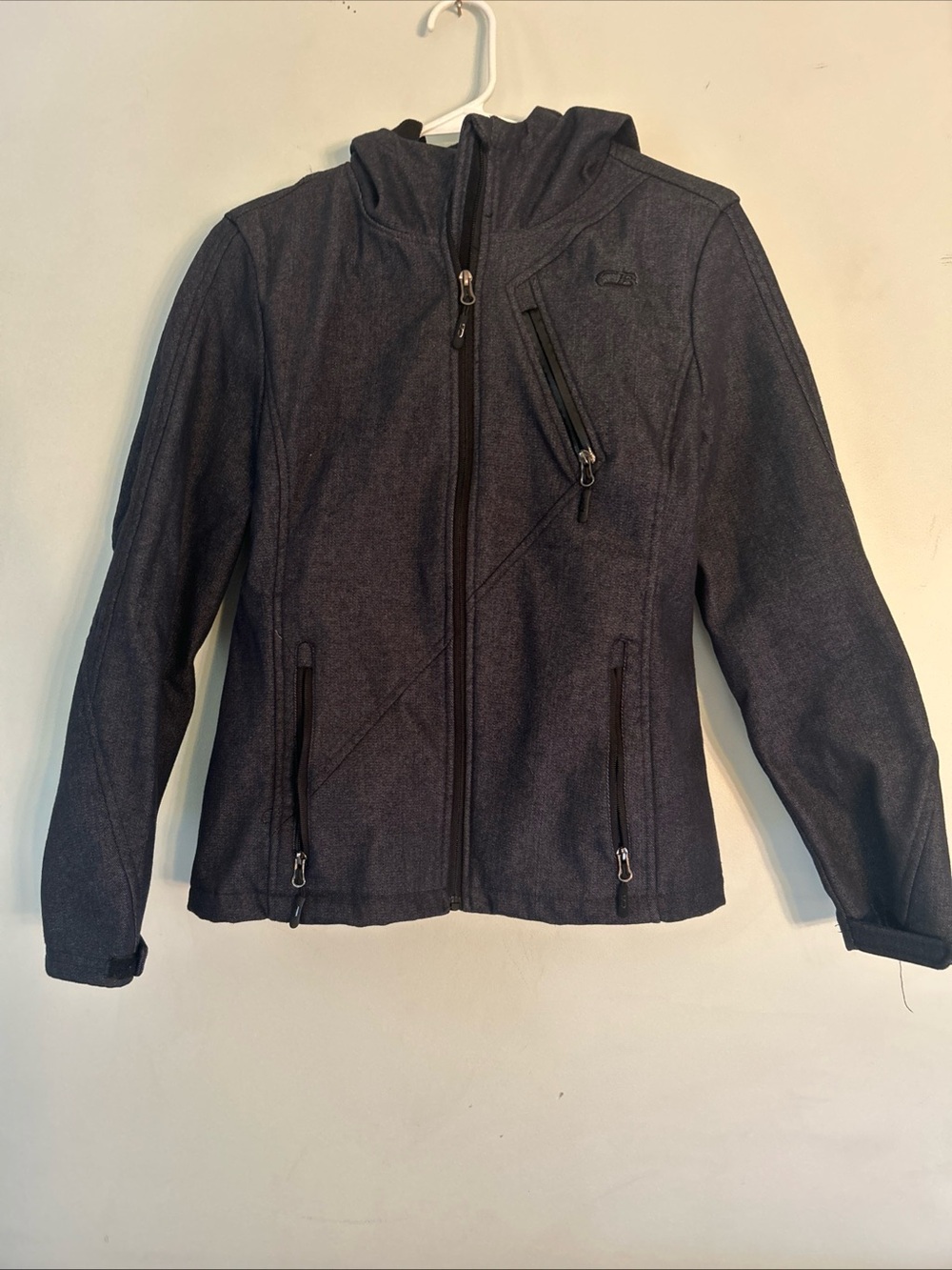 Women’s CB Sports Zip Up Hooded Jacket 90s Denim Style Size Large